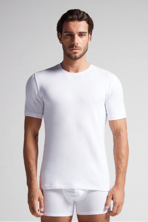 Camiseta Intimissimi Short-Sleeve Modal-Cashmere Hombre Blancas | QYMCB6105