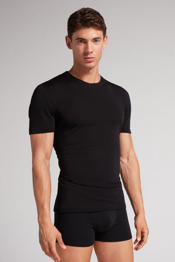 Camiseta Intimissimi Stretch Merino Wool Short-Sleeve Hombre Negras | CRTSL4810