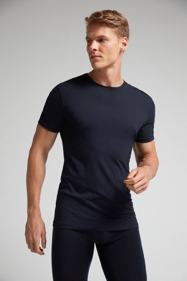 Camiseta Intimissimi Stretch Merino Wool Short-Sleeve Hombre Negras | SLXAO3576