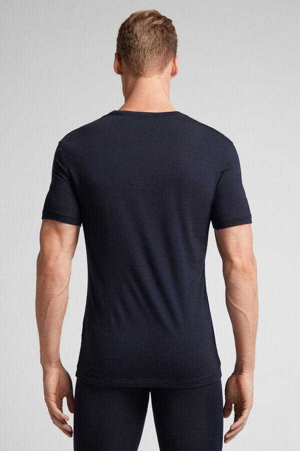 Camiseta Intimissimi Stretch Merino Wool Short-Sleeve Hombre Negras | SLXAO3576