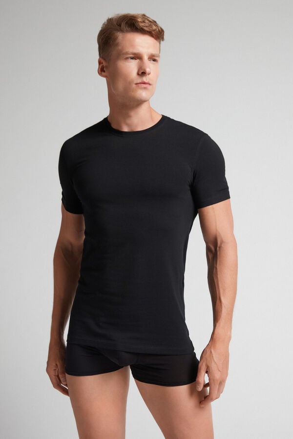 Camiseta Intimissimi Stretch Superior Cotton Hombre Negras | NPAKH0672