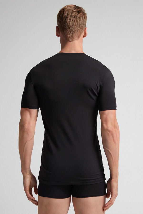 Camiseta Intimissimi Stretch Superior Cotton V-Neck Hombre Negras | TIESJ1852