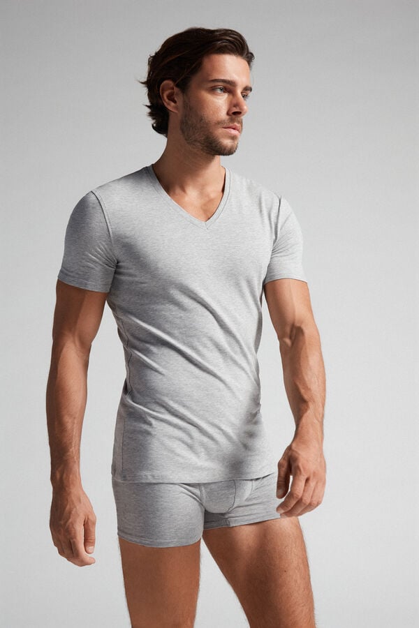 Camiseta Intimissimi Stretch Superior Cotton V-Neck Hombre Gris Claro | AHDSR6285