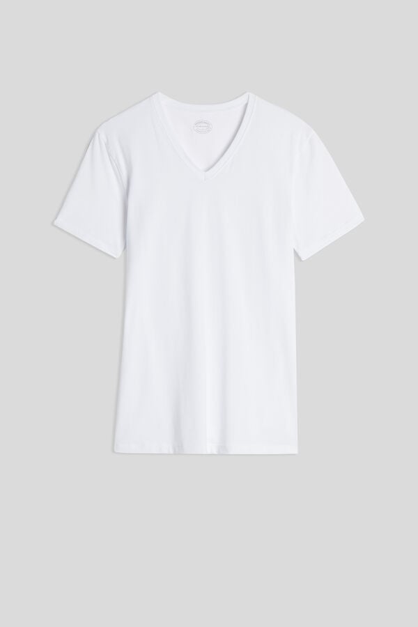 Camiseta Intimissimi Stretch Superior Cotton V-Neck Hombre Blancas | EYXFP5729