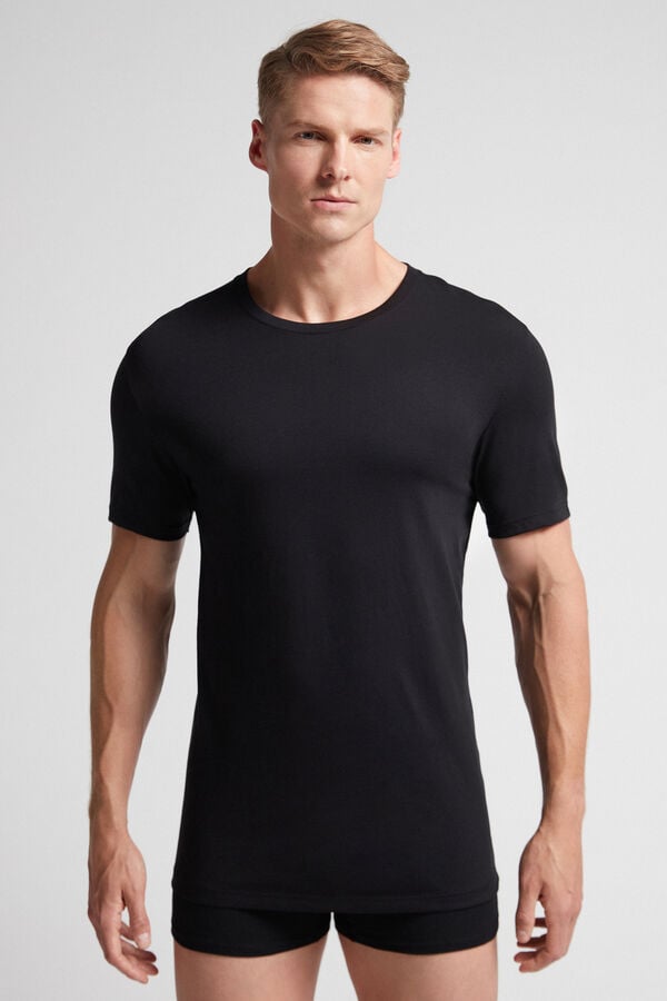 Camiseta Intimissimi Superior Cotton Hombre Negras | ZQVTB3691