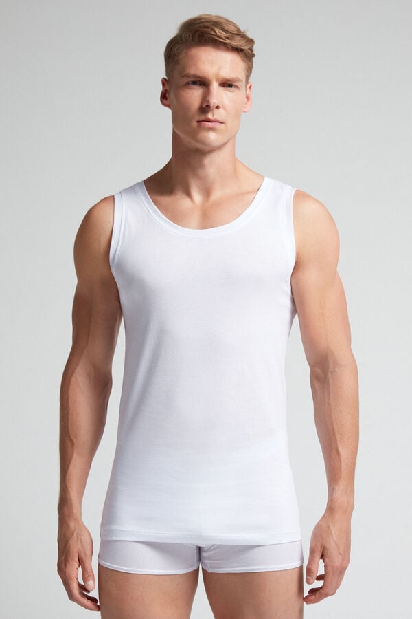 Camiseta sin Manga Intimissimi Extrafine Superior Cotton Round Neck Hombre Blancas | VCETP5832