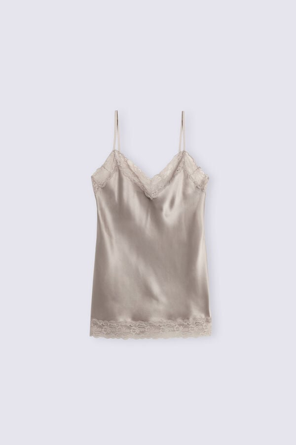 Camiseta sin Manga Intimissimi Lace And Silk Mujer Beige | VJDGE5682