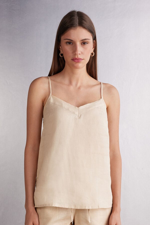 Camiseta sin Manga Intimissimi Linen Cloth Mujer Beige | VOSTW1894