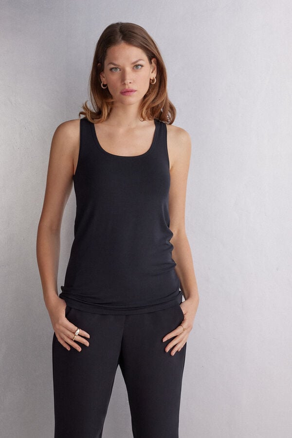 Camiseta sin Manga Intimissimi Long Micromodal Mujer Negras | PMVJL9682