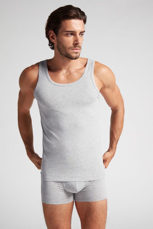 Camiseta sin Manga Intimissimi Round Neck In Stretch Superior Cotton Hombre Gris Claro | HNRXE5197