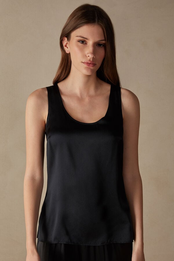 Camiseta sin Manga Intimissimi Silk And Modal Mujer Negras | ROXKN8092