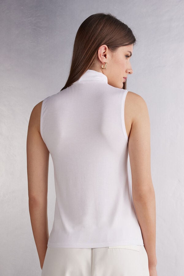 Camiseta sin Manga Intimissimi Sleeveless Turtleneck Micromodal Mujer Blancas | QDEXY0491