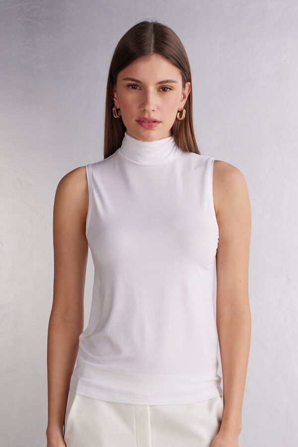 Camiseta sin Manga Intimissimi Sleeveless Turtleneck Micromodal Mujer Blancas | QDEXY0491