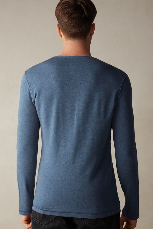 Camisetas Manga Larga Intimissimi Modal-Cashmere Hombre Azules | IQDZO6372