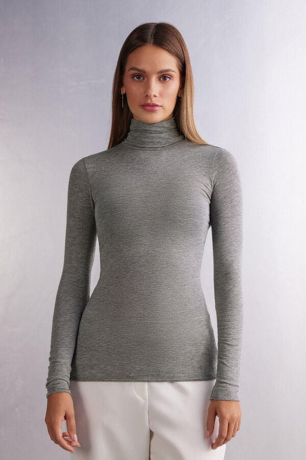 Camisetas Manga Larga Intimissimi Modal Cashmere Ultralight High-Neck Mujer Gris | GEYSF9658