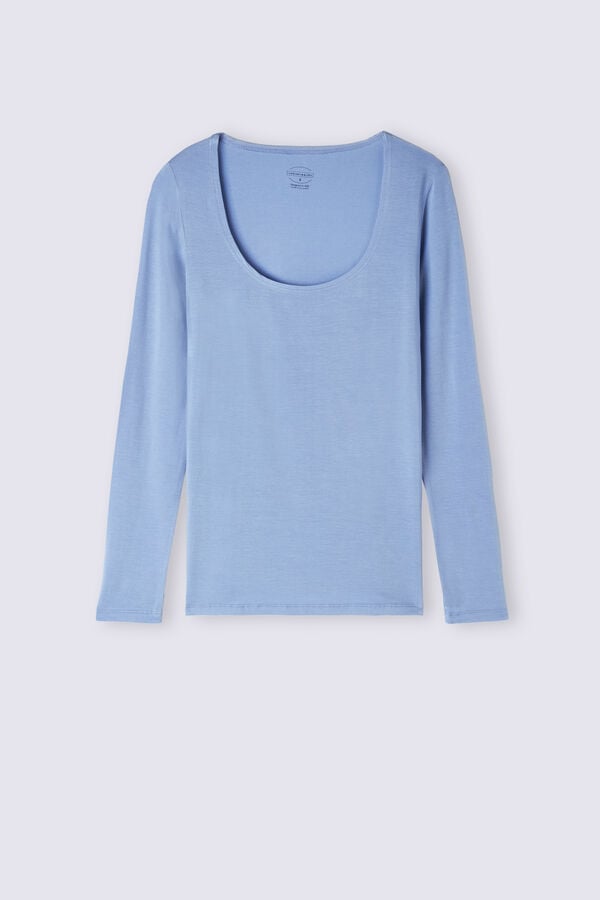 Camisetas Manga Larga Intimissimi Scoop Neck In Micro-Modal Mujer Azules | PCTBO8520