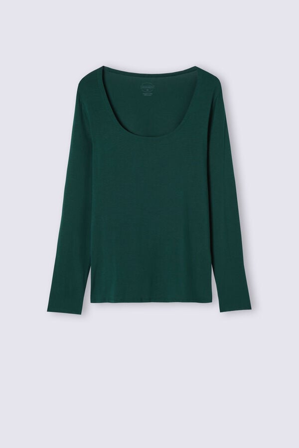 Camisetas Manga Larga Intimissimi Scoop Neck In Micro-Modal Mujer Verde | LEPWH7506