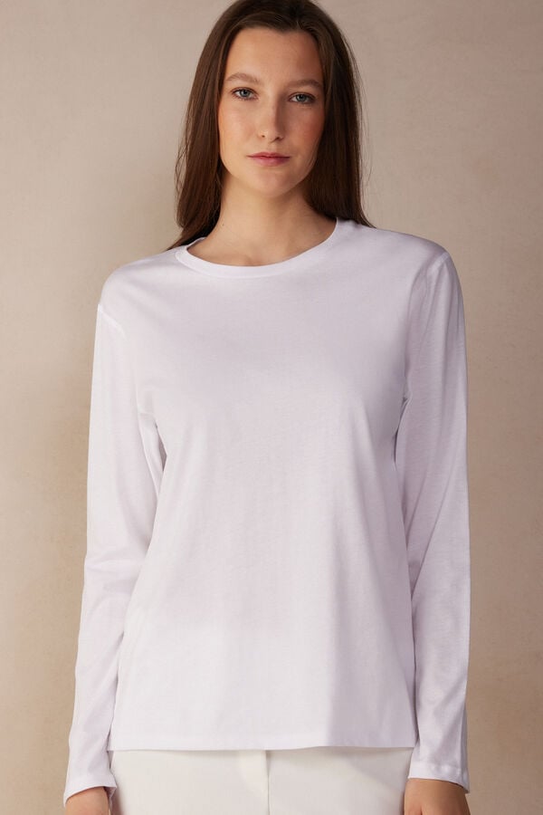 Camisetas Manga Larga Intimissimi Superior Cotton Oversized Mujer Blancas | KDWJG3102