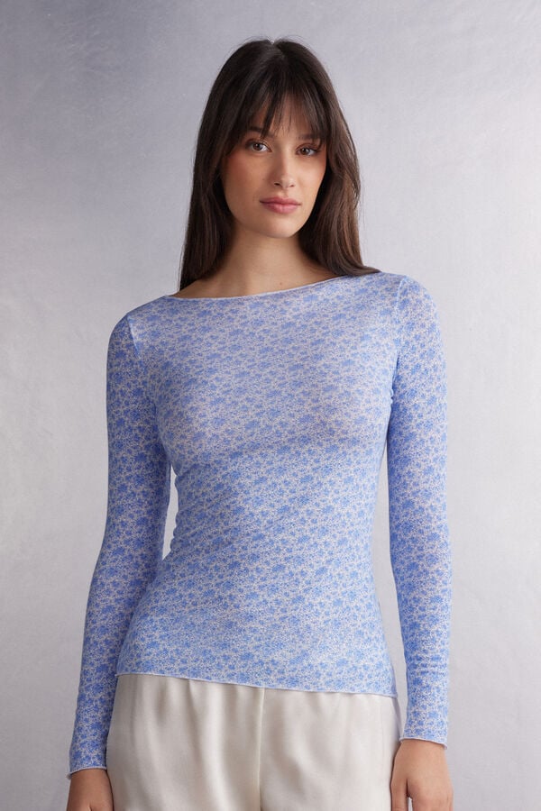 Camisetas Manga Larga Intimissimi Sweet Talking Bateau Neck In Modal Ultralight With Cashmere Mujer Flores | TUHAB1248