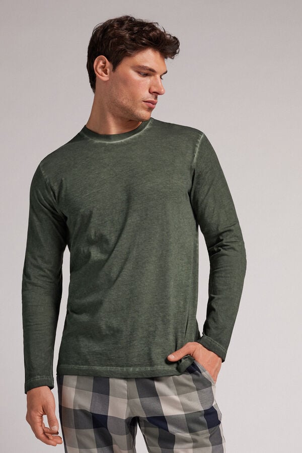 Camisetas Manga Larga Intimissimi Washed Collection Cotton Hombre Verde | JSZCY4517