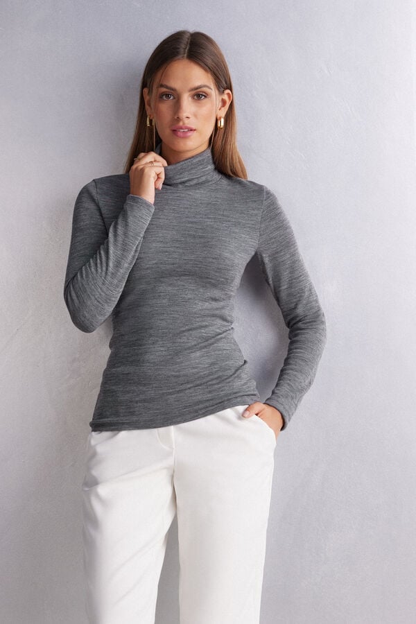 Camisetas Manga Larga Intimissimi Wool Cotton High Collar Mujer Gris | PQEOF3851