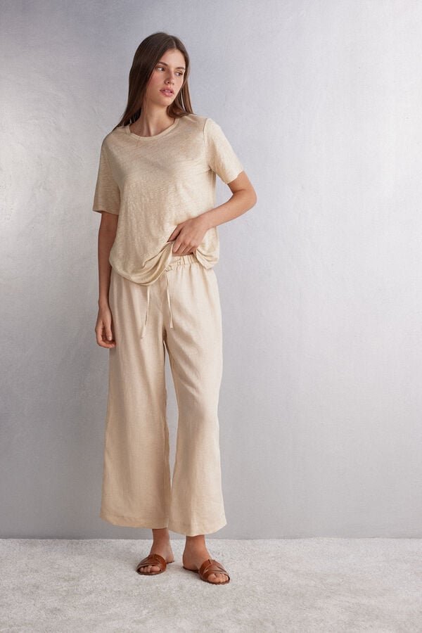 Pantalon Intimissimi Full Length Linen Cloth With Drawstring Mujer Beige | VEIGU0316