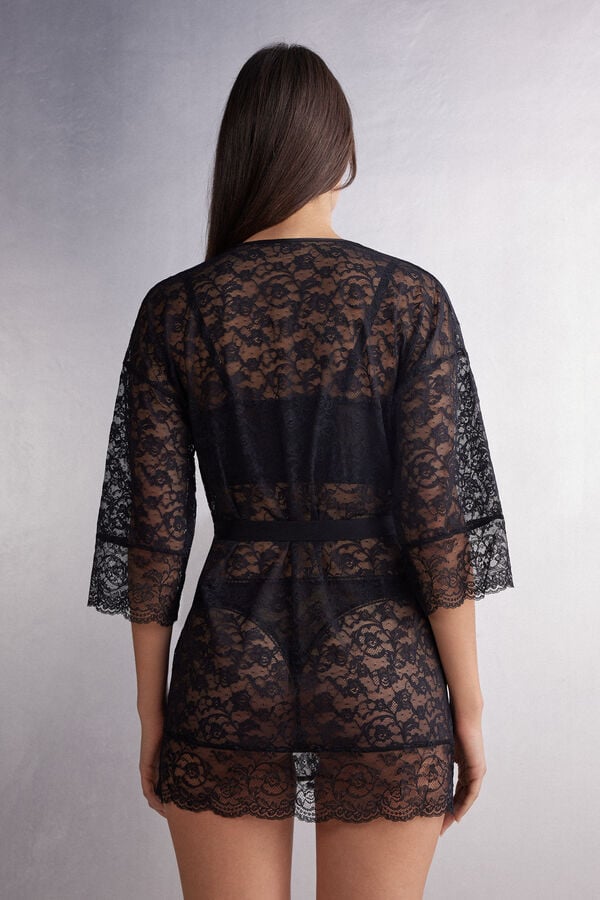 Pijama Intimissimi Lace Never Gets Old Lace Kimono Mujer Negras | ZKOMH5814