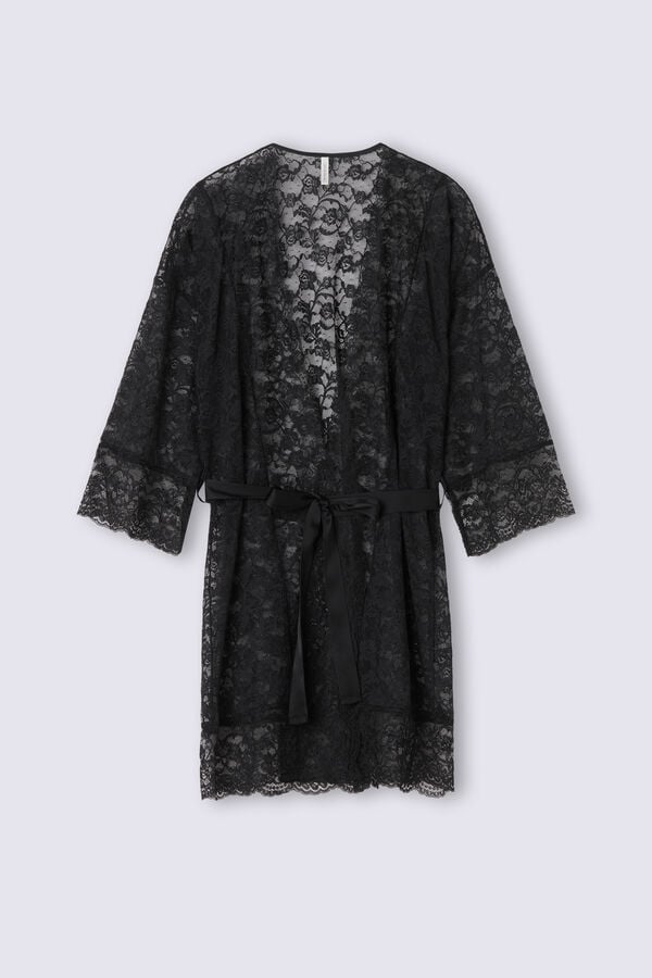 Pijama Intimissimi Lace Never Gets Old Lace Kimono Mujer Negras | ZKOMH5814