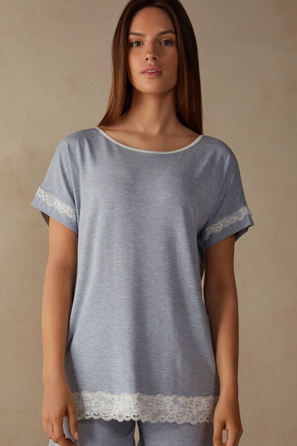 Pijama Intimissimi Short-Sleeve Modal With Lace Detail Mujer Azules Claro | FPVYB7963