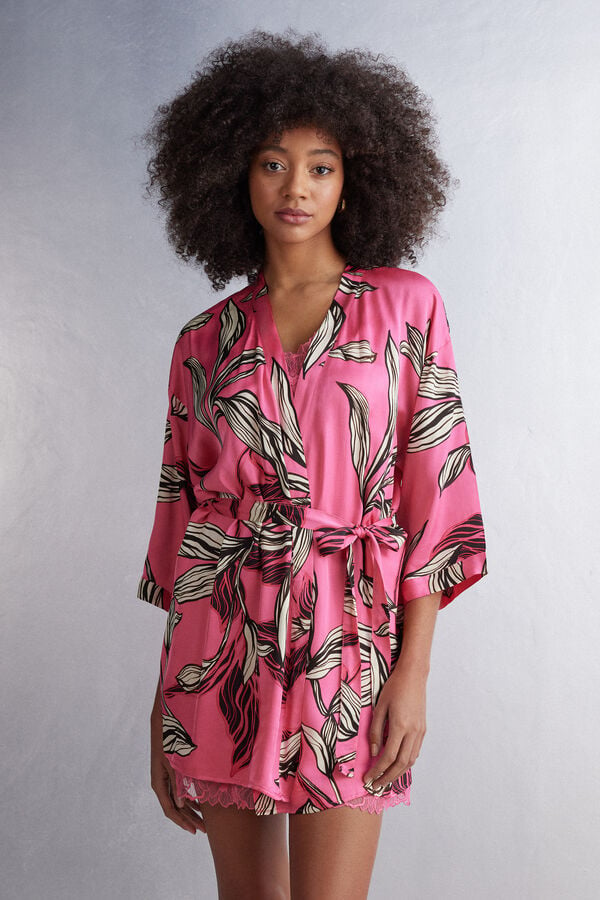 Pijama Intimissimi Sweet Like Sugar Viscose Satin Kimono Mujer Rosas | IPLBY1627