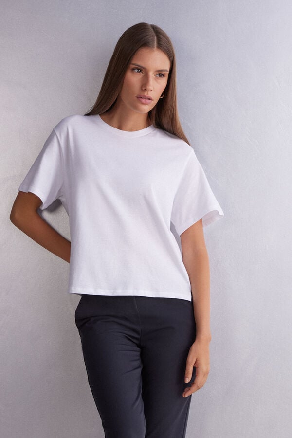 Short Sleeve Intimissimi Boxy Fit Cotton Mujer Blancas | YTBQR8634