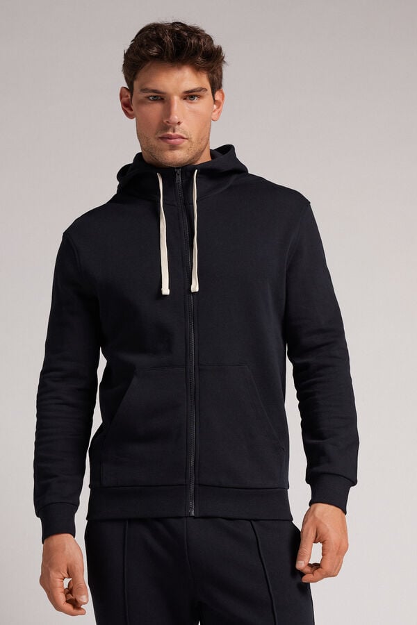 Sudadera con Capucha Intimissimi Cotton Zip Hombre Negras | HGQVP6407