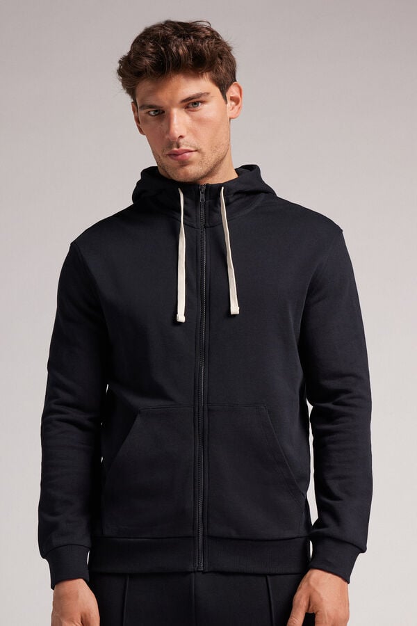 Sudadera con Capucha Intimissimi Cotton Zip Hombre Negras | HGQVP6407