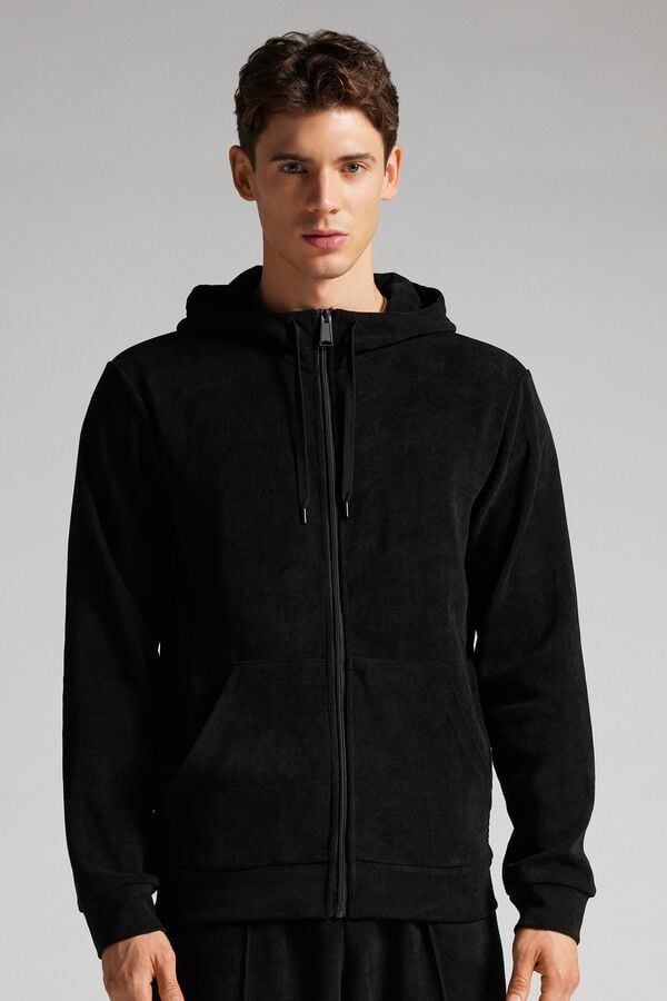 Sudadera con Capucha Intimissimi Ribbed Chenille Hombre Negras | TMECL0179