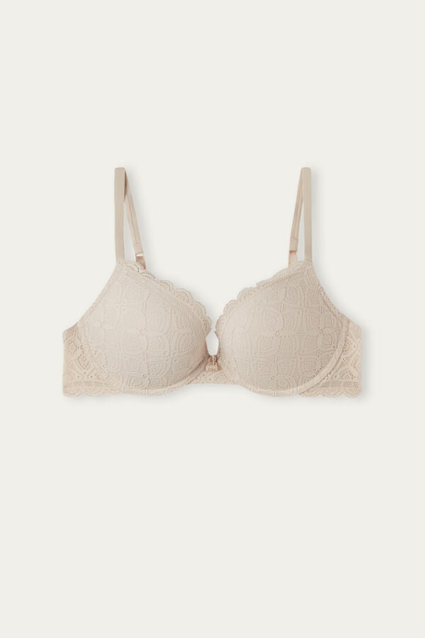 Sujetador Intimissimi Elettra Super Push-Up Lace Mujer Creme Rosas | EMRDP1963