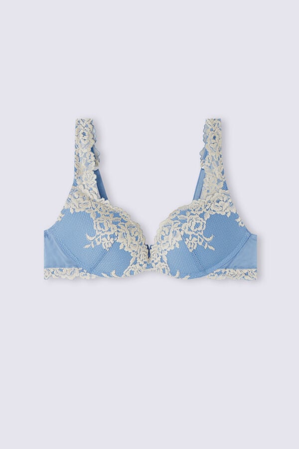 Sujetador Intimissimi Pretty Flowers Gioia Super Push-Up Mujer Azules Blancas | KVFWY9503