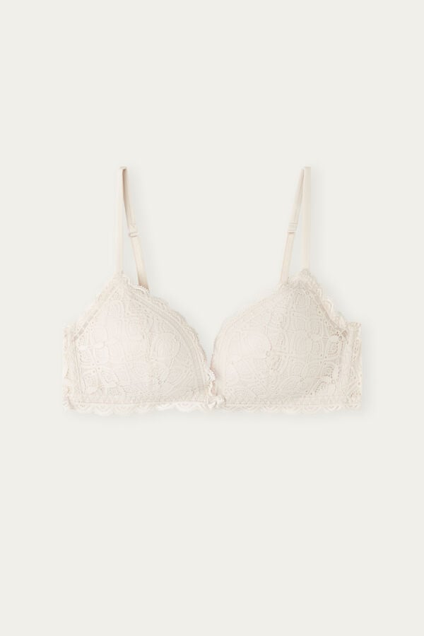 Sujetador Intimissimi Tiziana Triangle Lace Mujer Creme Rosas | KYJHZ7943