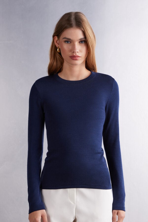 Suéter Intimissimi Wool Cotton Crewneck Mujer Azules | DEMPH1065