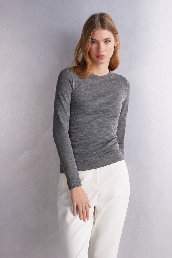 Suéter Intimissimi Wool Cotton Crewneck Mujer Gris | IODVL2971